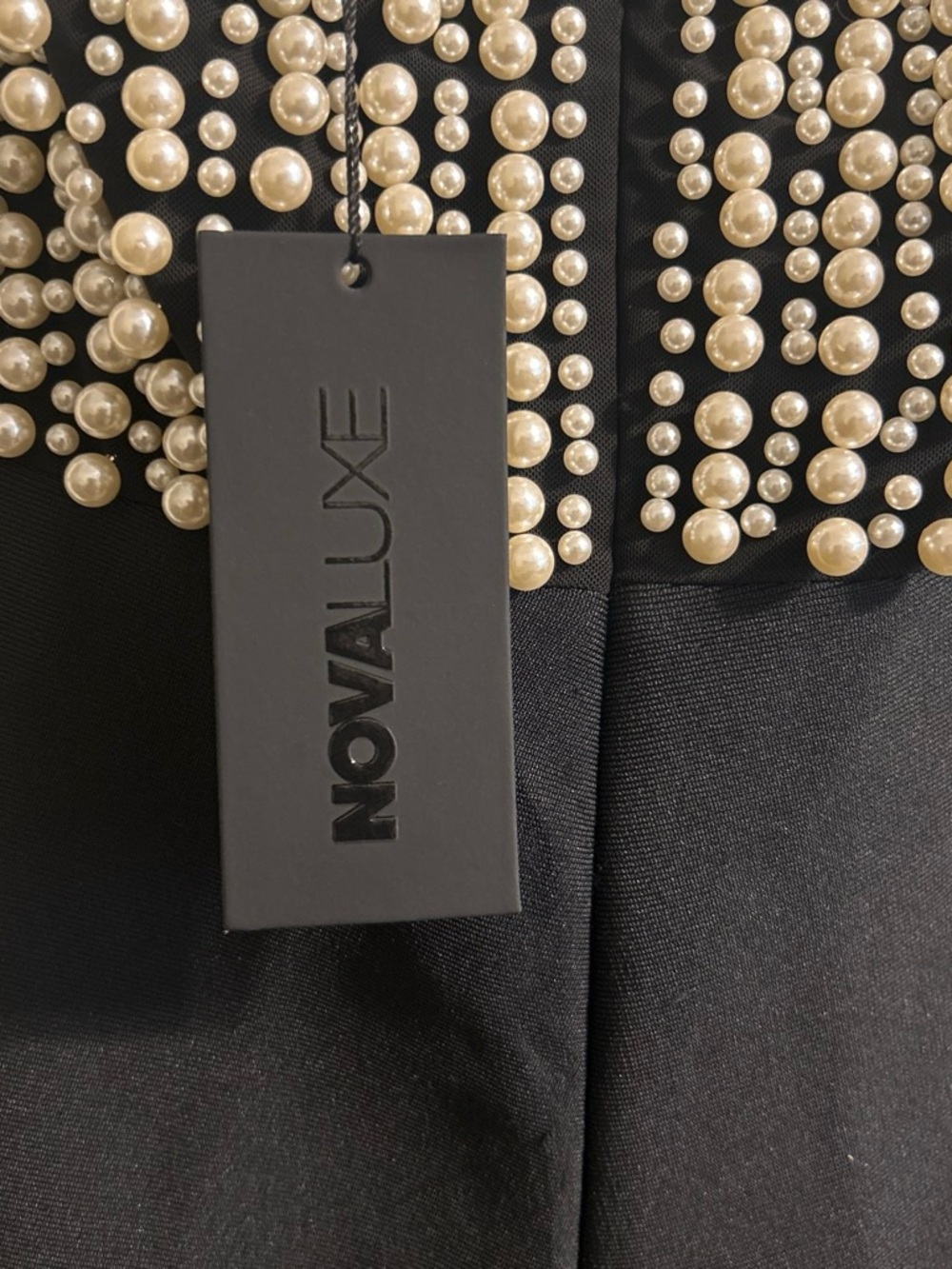 Fashion Nova Black Wide-Leg Jumpsuit with Pearl Embellishment - Picture 6 of 6